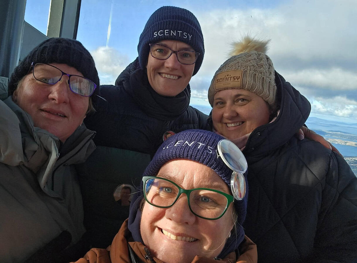 Scentsy friendships and adventures Liane with friends from her Scentsy community during a cold-weather trip